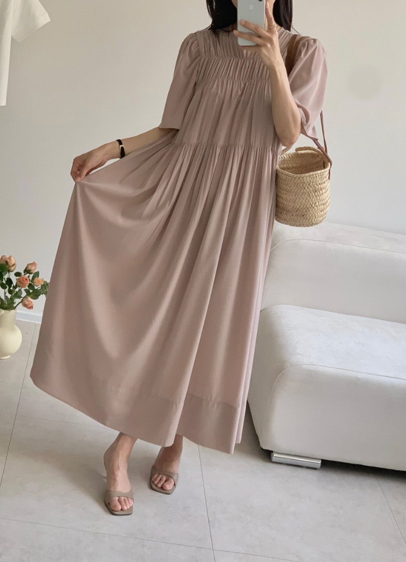 Smocked silky dress
