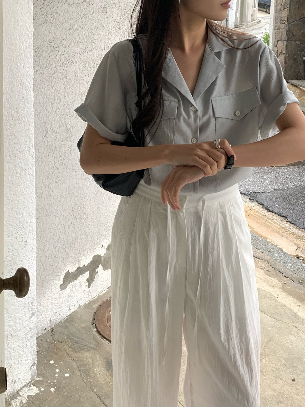 Pocket linen blend shirt