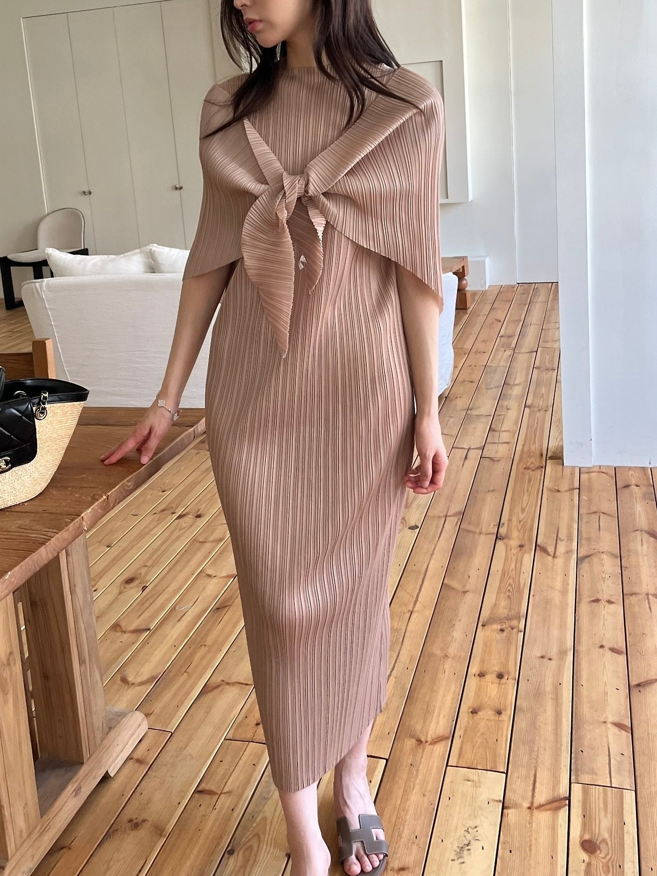 Scarf set pleats dress