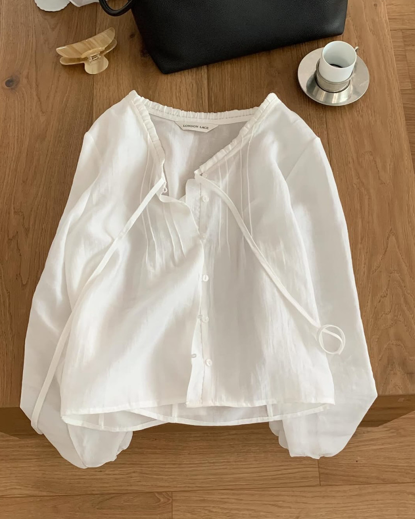 Lace neckline pintuck blouse