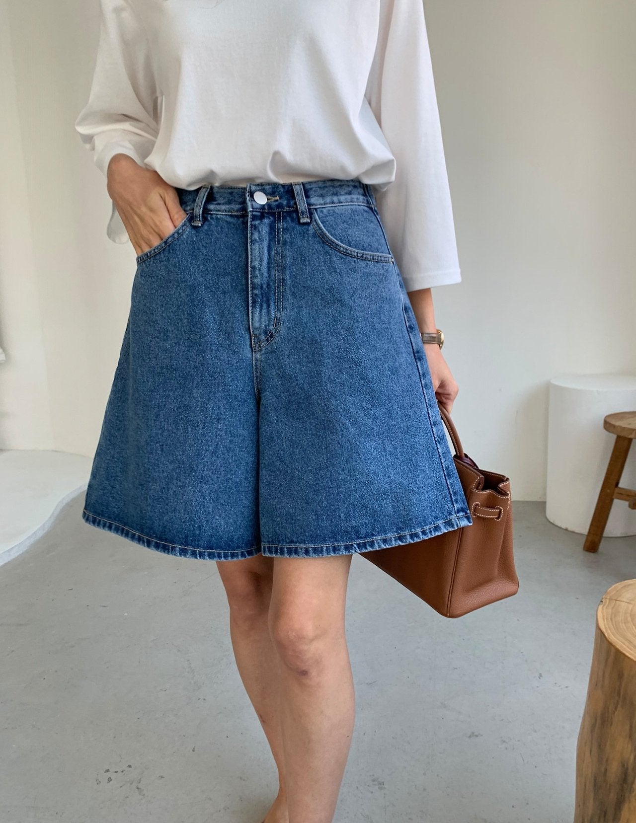 A line denim shorts