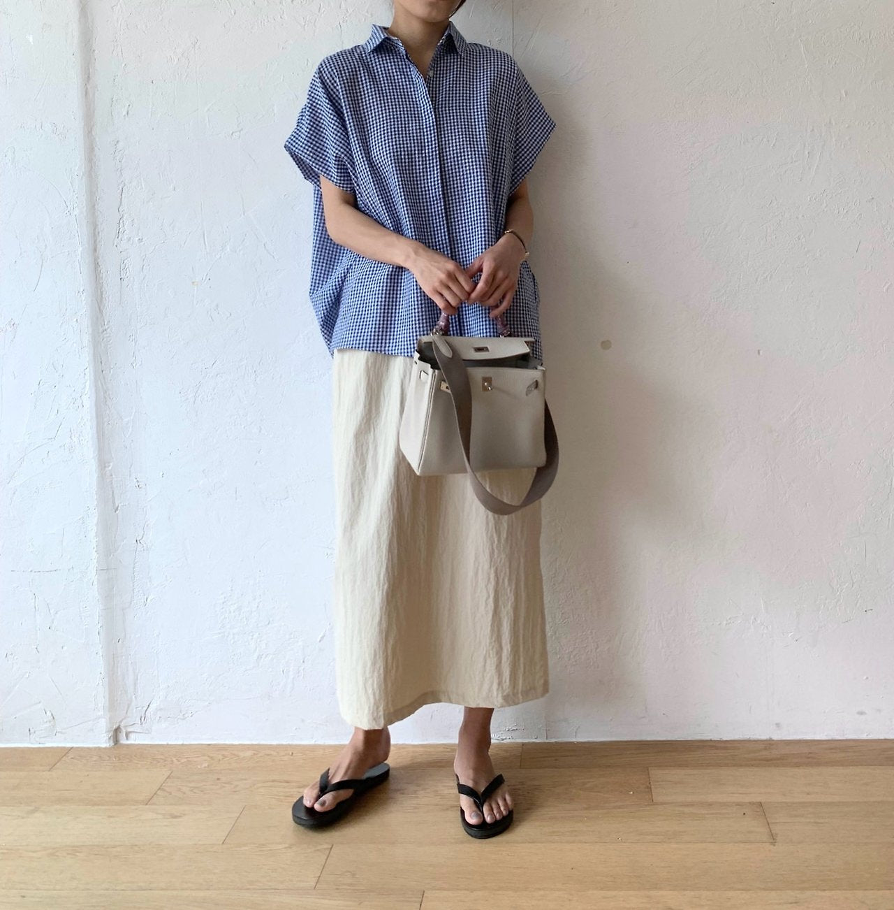 Seersucker batwing sleeves shirt