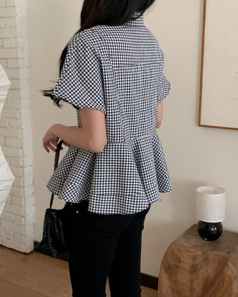 Pearl button peplum blouse