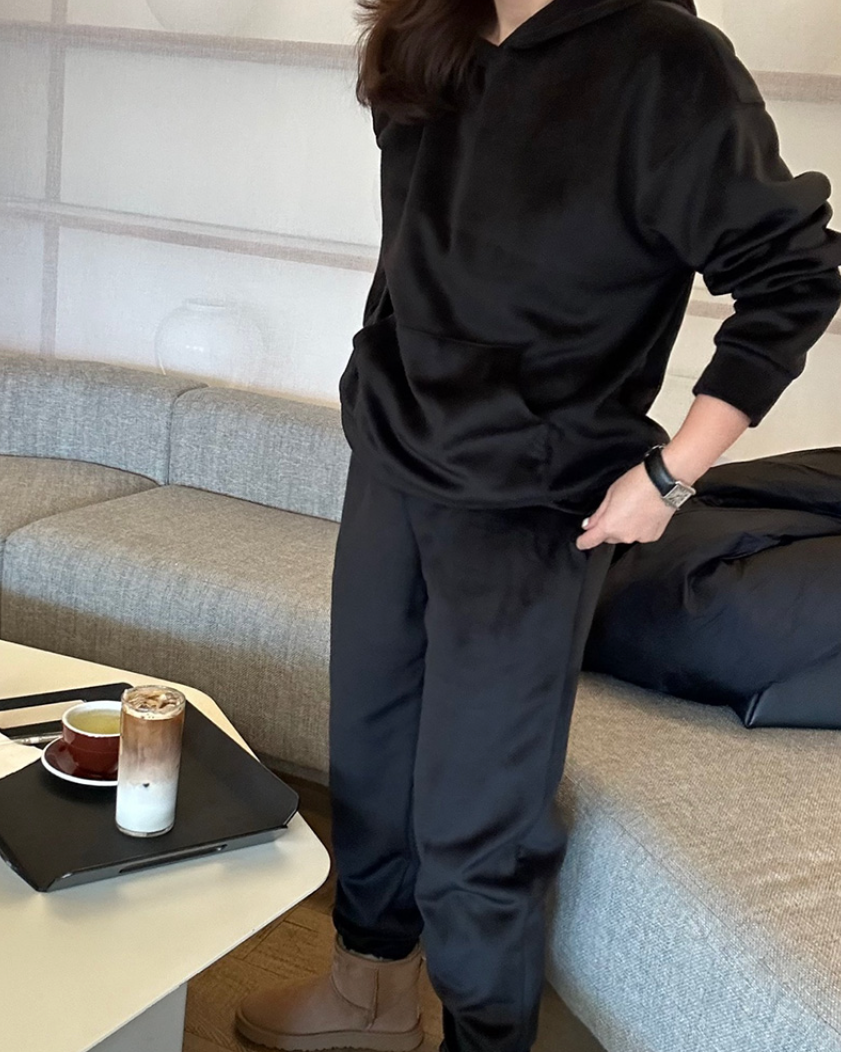 (F/W) Ribbed velour hoodie set