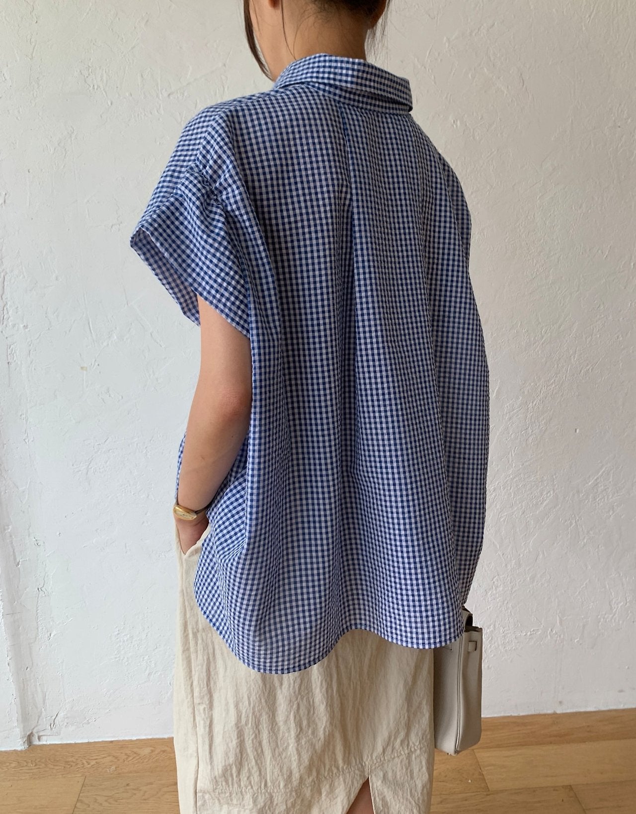Seersucker batwing sleeves shirt