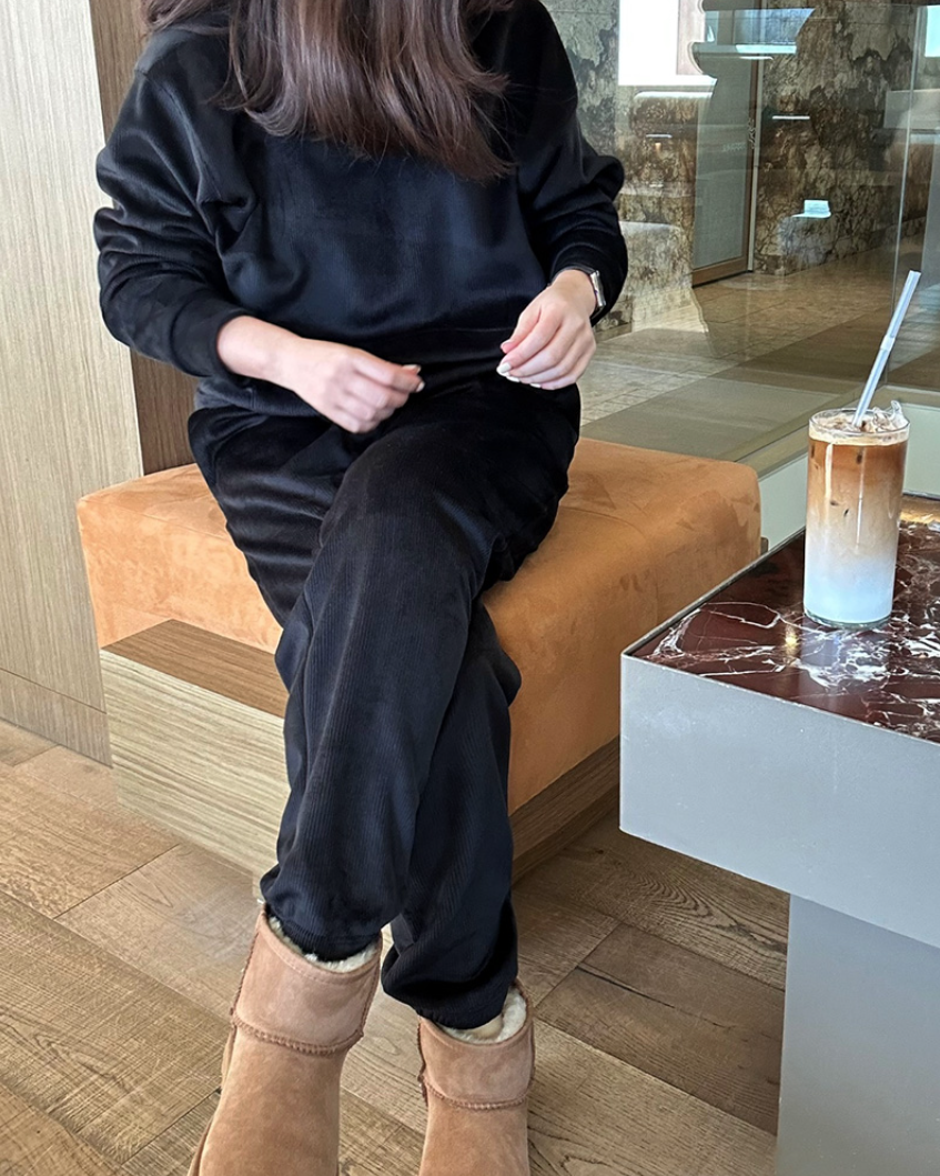 (F/W) Ribbed velour hoodie set