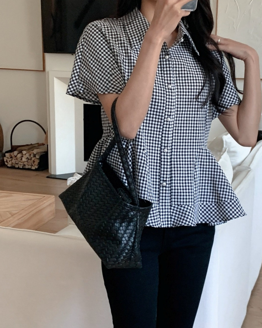 Pearl button peplum blouse