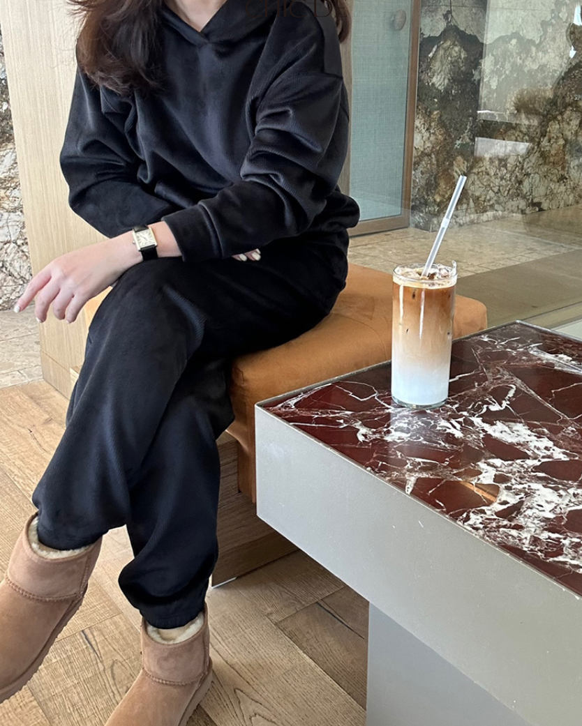 (F/W) Ribbed velour hoodie set