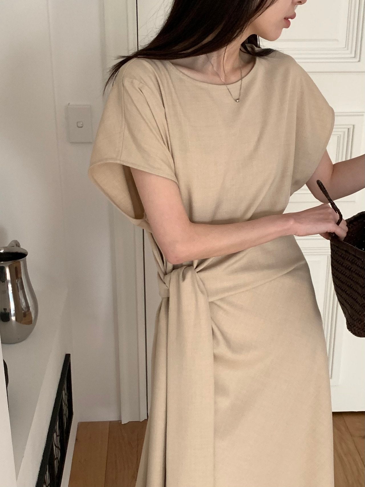 Drape cap sleeve dress