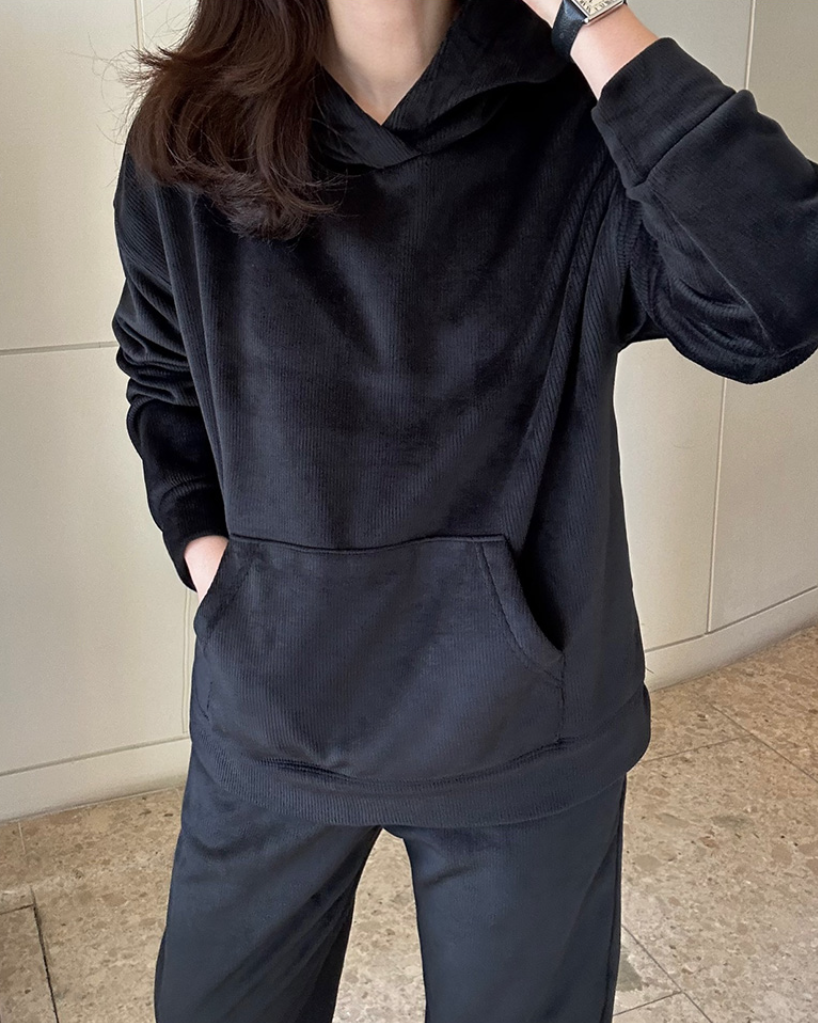 (F/W) Ribbed velour hoodie set