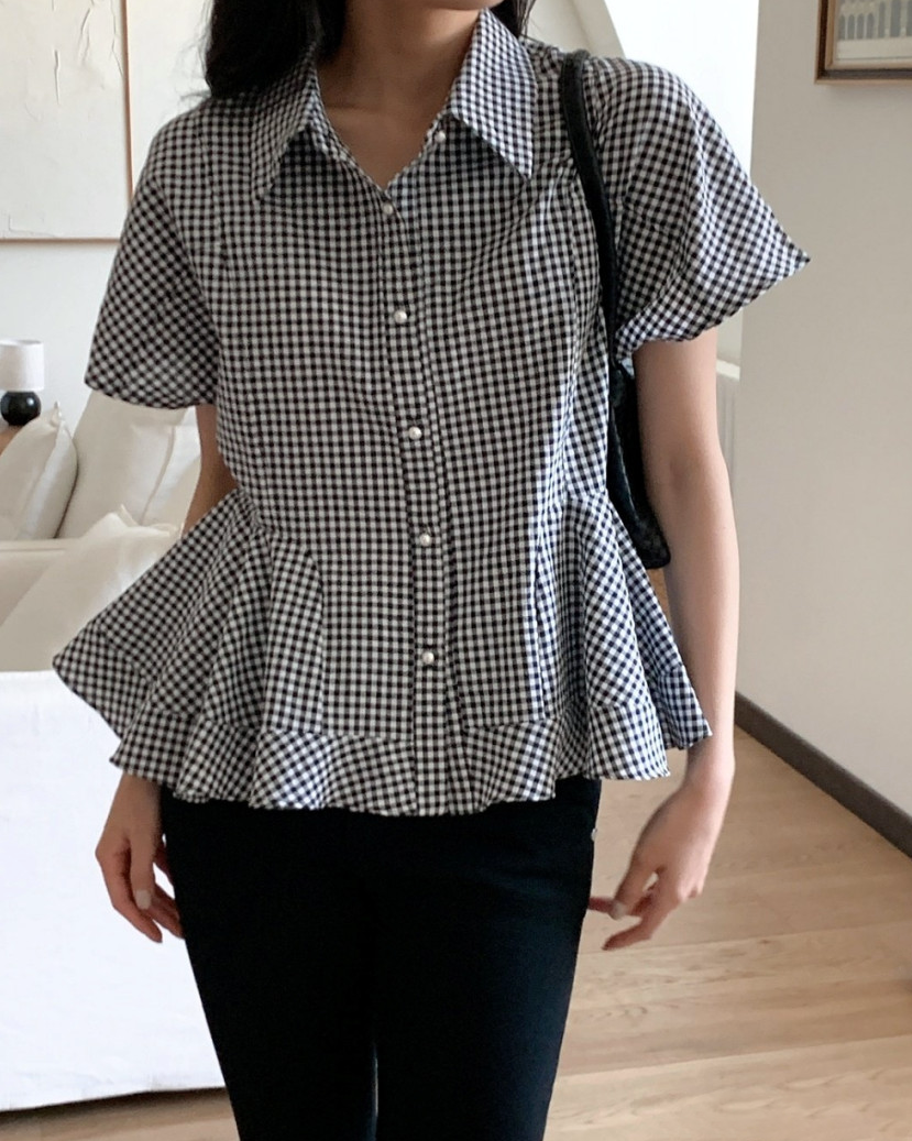 Pearl button peplum blouse