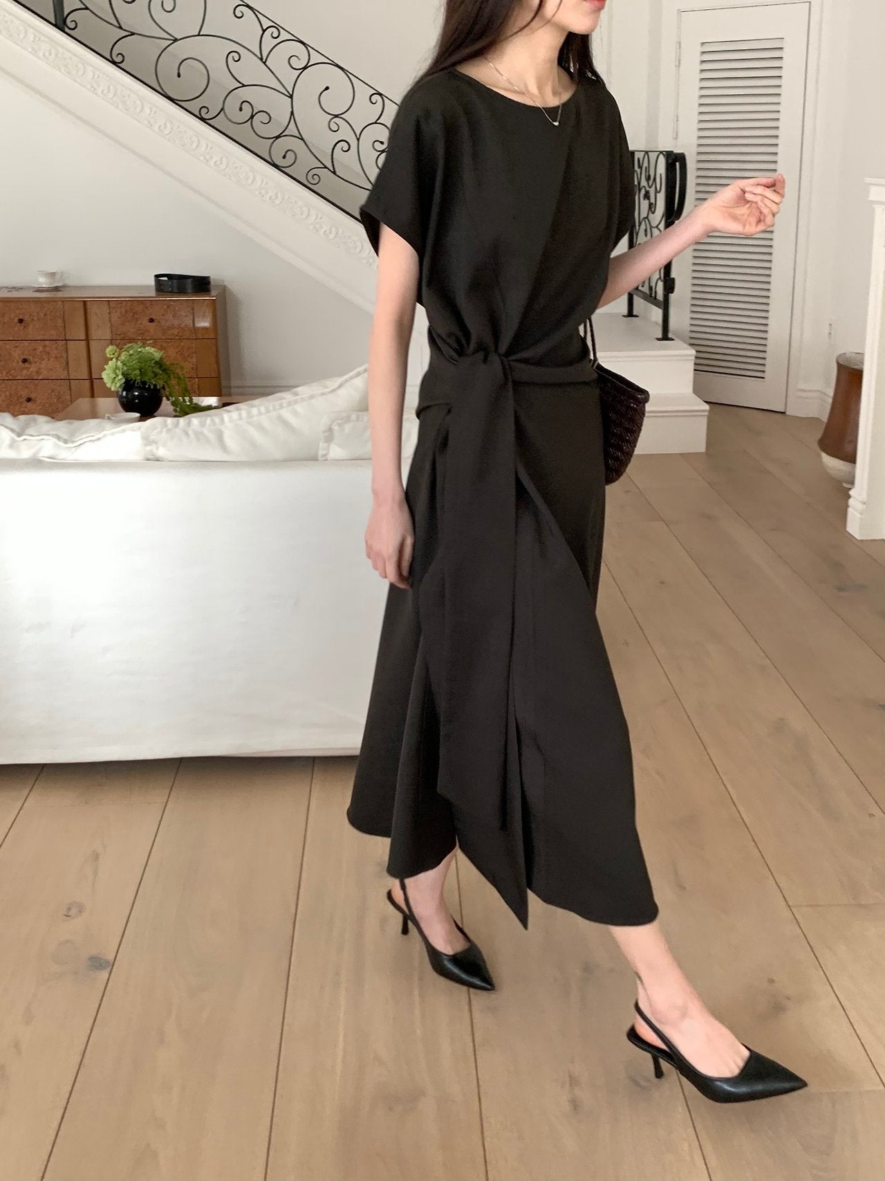 Drape cap sleeve dress