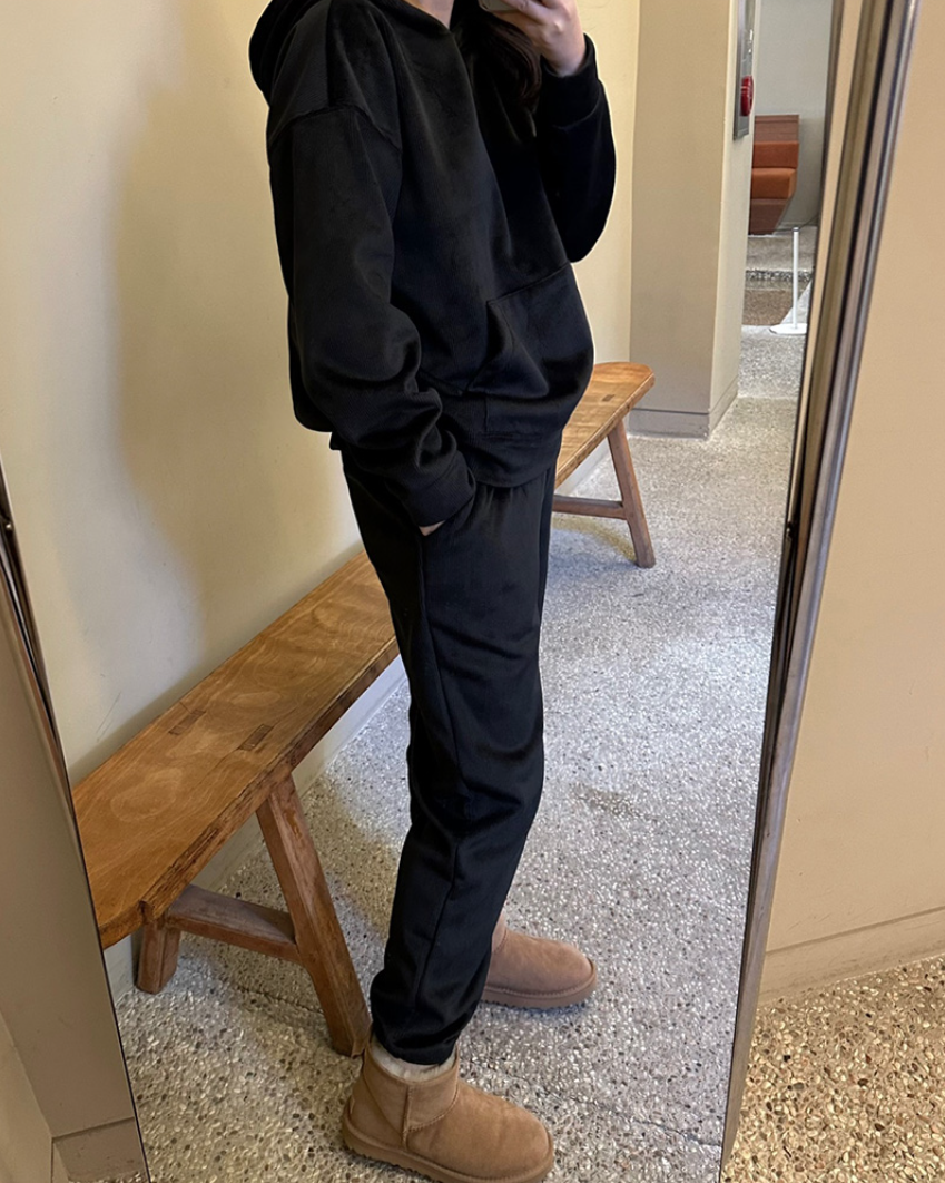 (F/W) Ribbed velour hoodie set