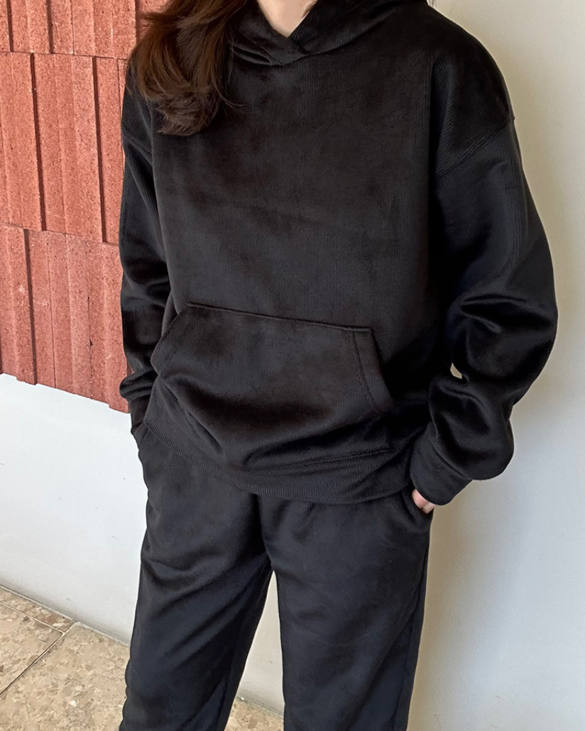 (F/W) Ribbed velour hoodie set