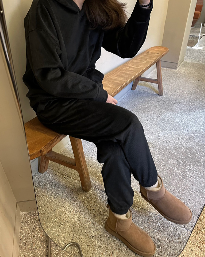 (F/W) Ribbed velour hoodie set