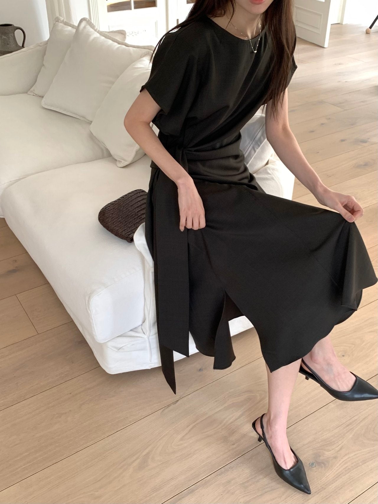 Drape cap sleeve dress