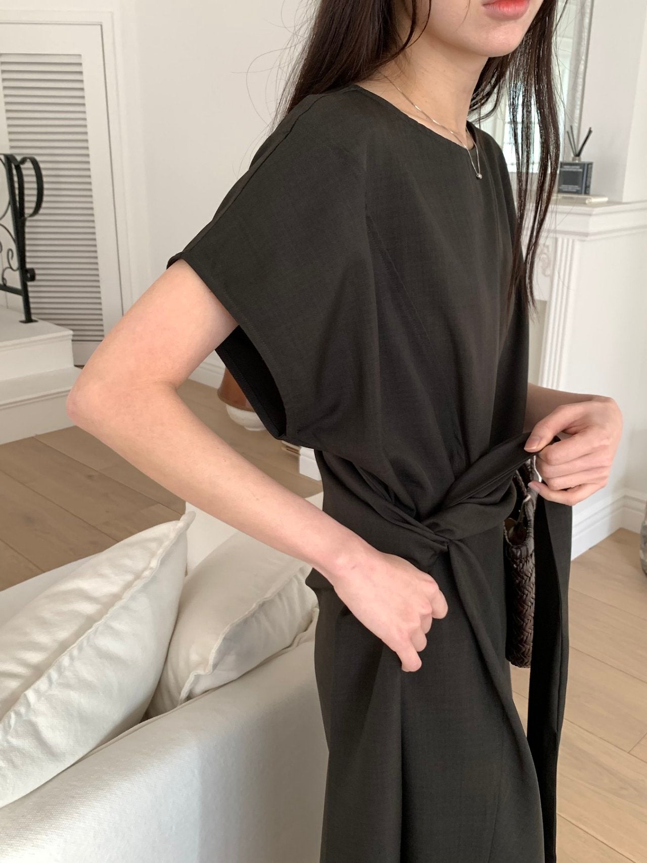 Drape cap sleeve dress