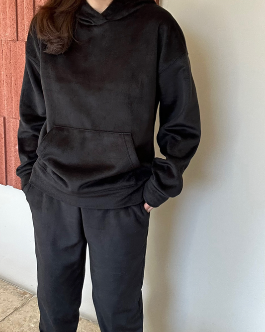 (F/W) Ribbed velour hoodie set