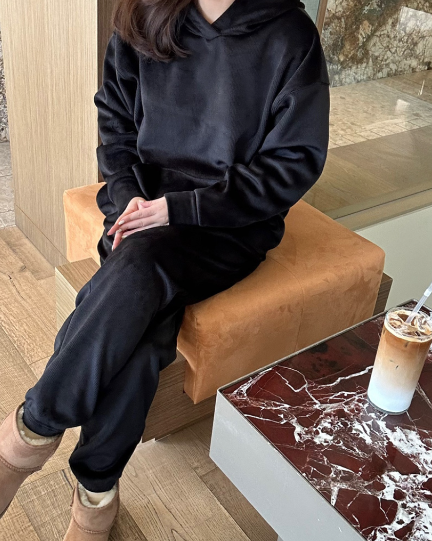 (F/W) Ribbed velour hoodie set