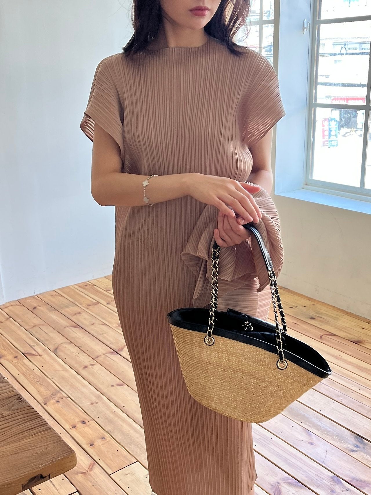 Scarf set pleats dress