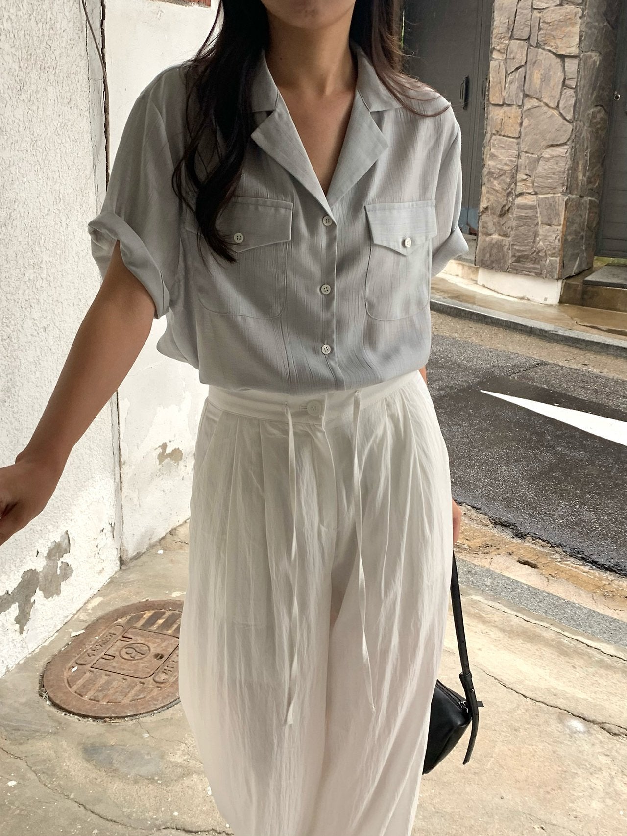 Pocket linen blend shirt