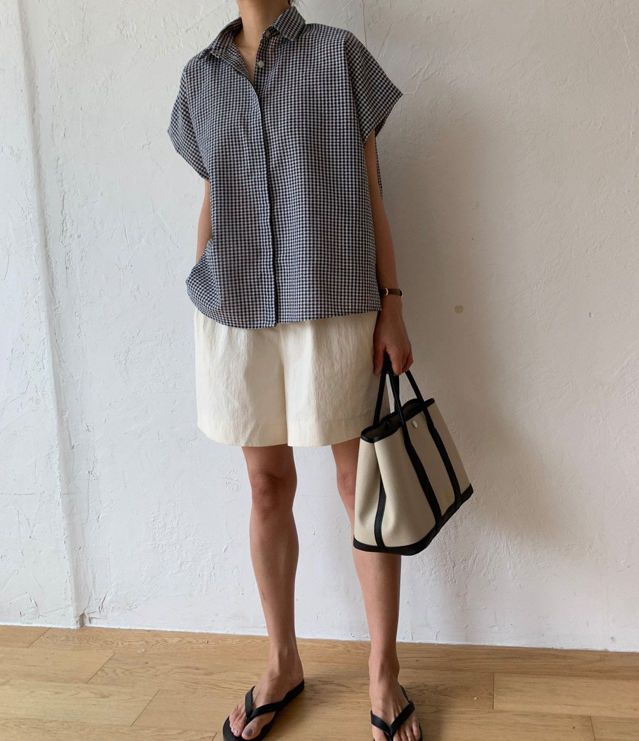 Seersucker batwing sleeves shirt