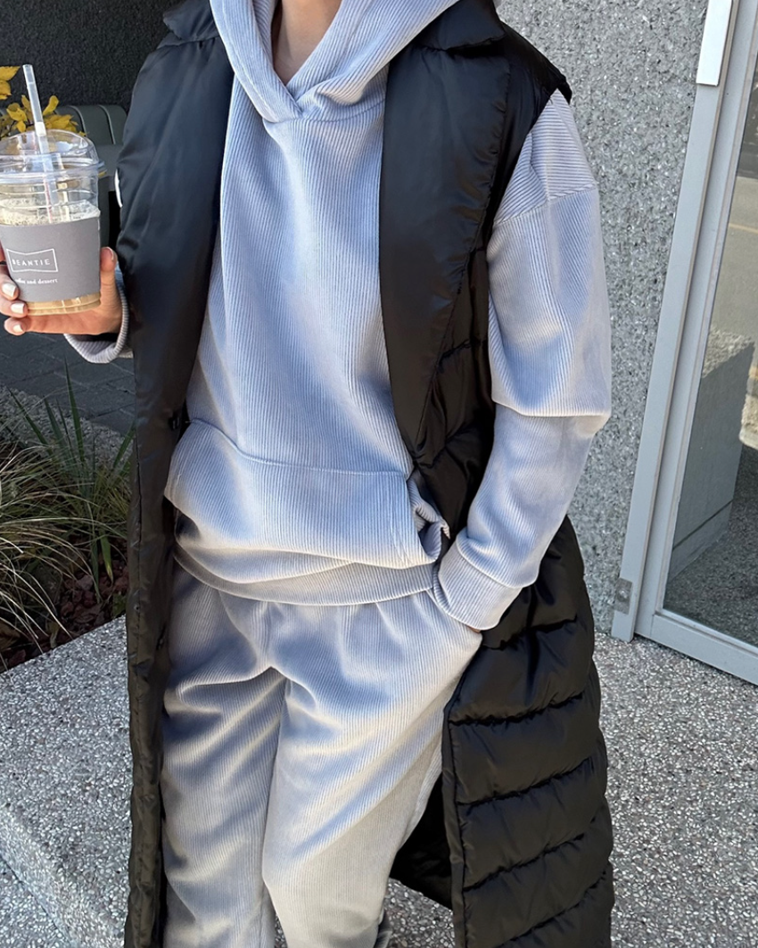 (F/W) Ribbed velour hoodie set