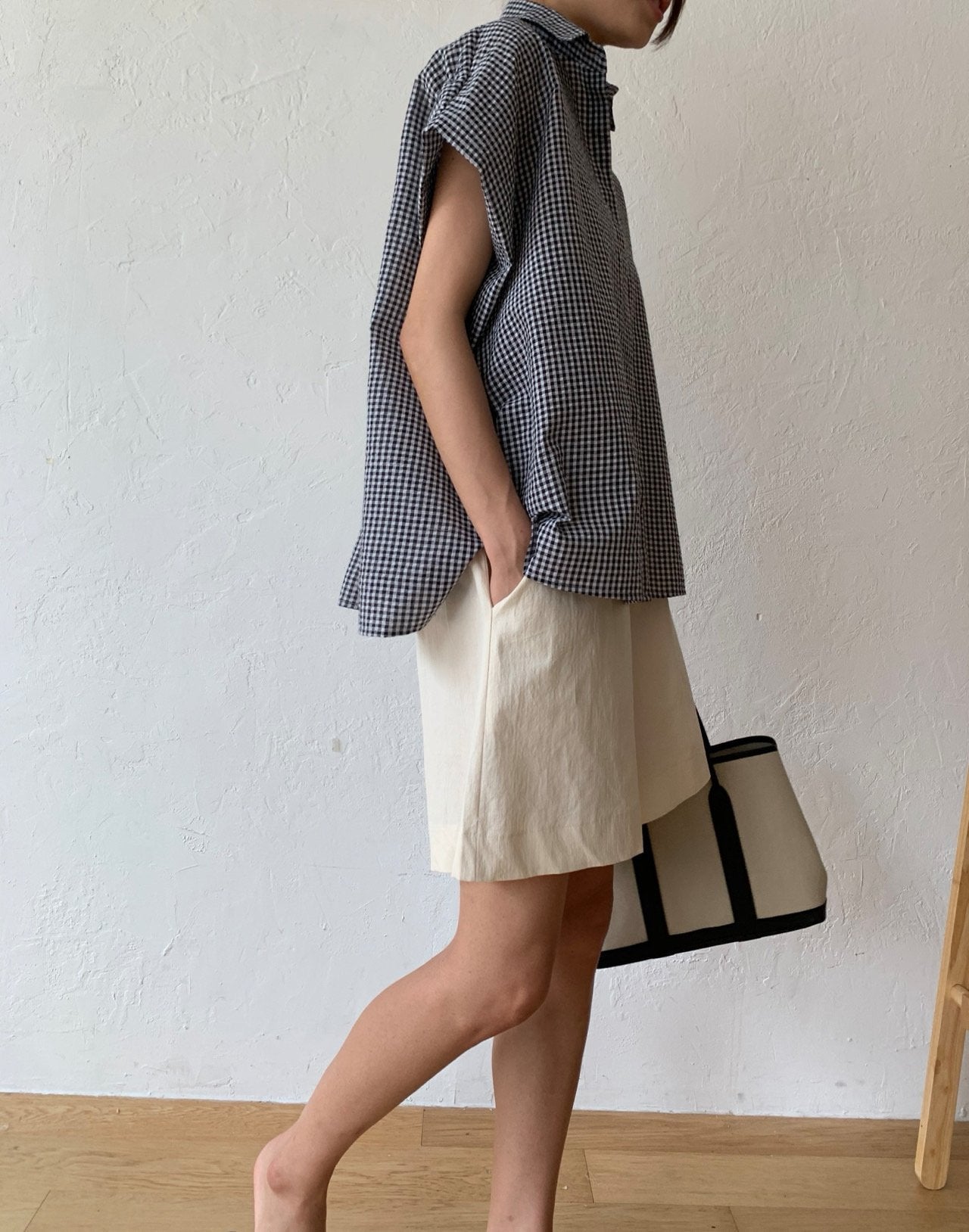 Seersucker batwing sleeves shirt