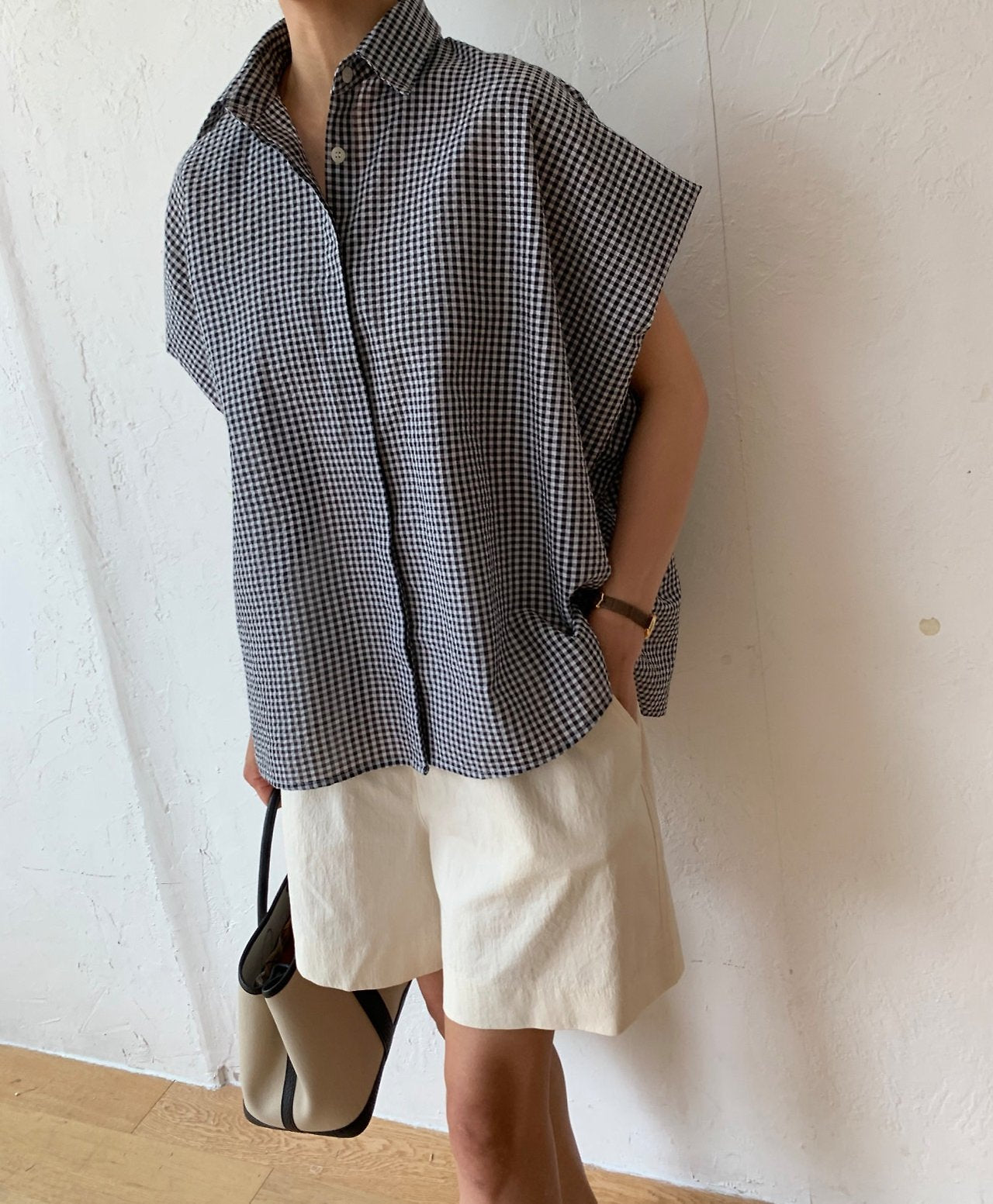 Seersucker batwing sleeves shirt