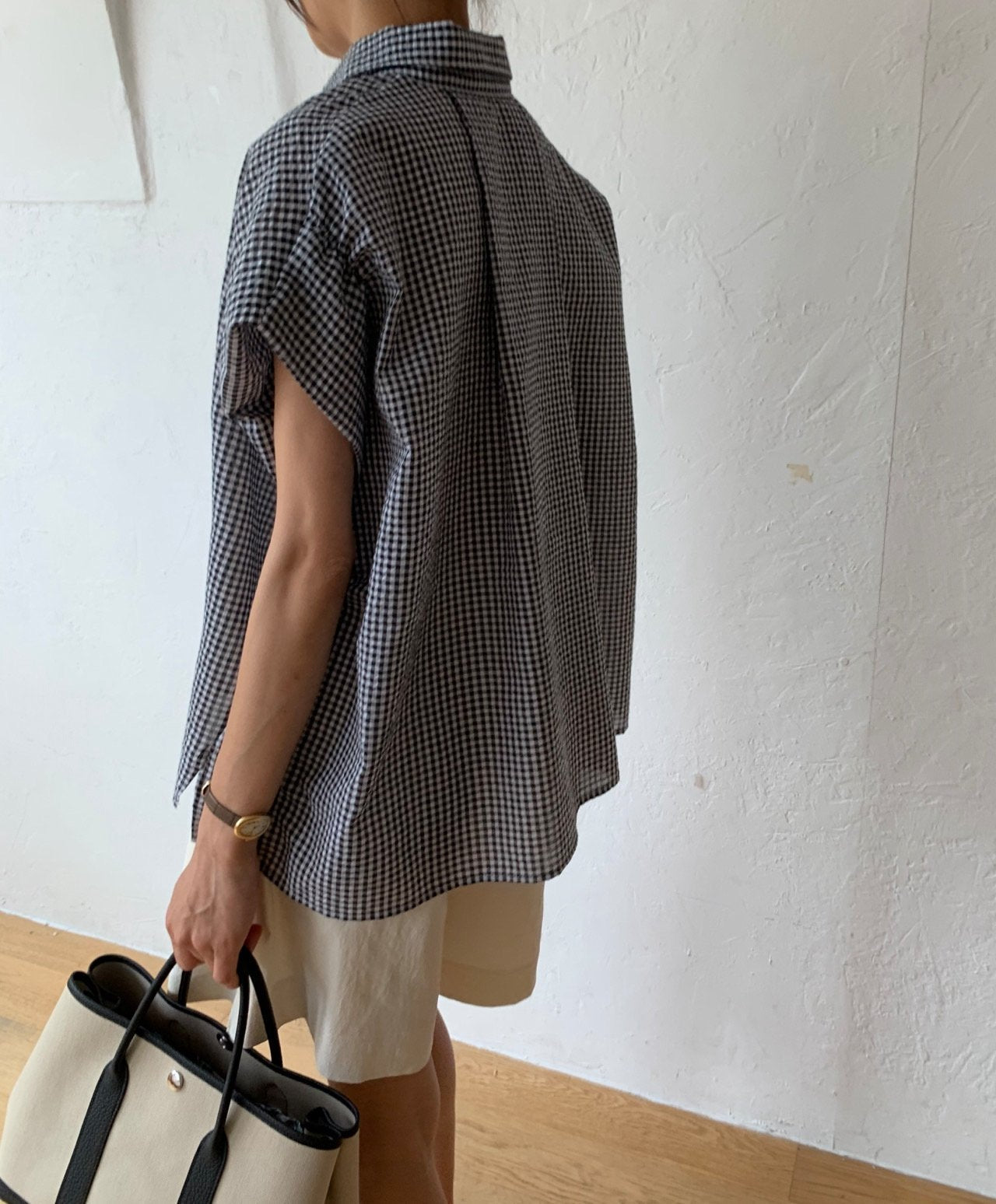 Seersucker batwing sleeves shirt