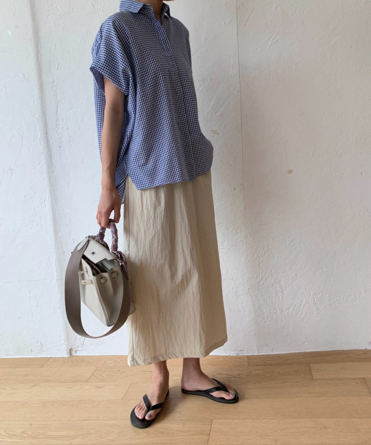 Seersucker batwing sleeves shirt