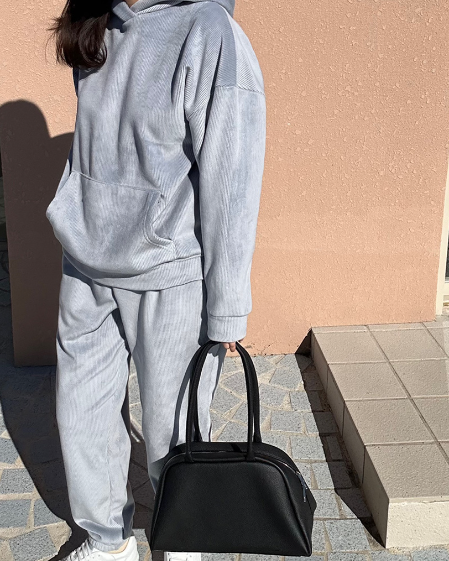 (F/W) Ribbed velour hoodie set