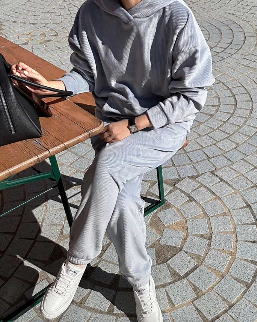 (F/W) Ribbed velour hoodie set