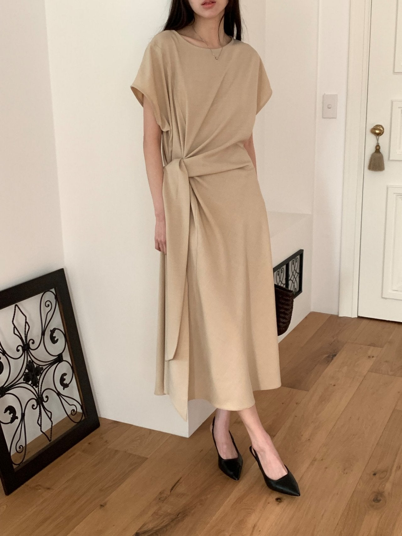 Drape cap sleeve dress
