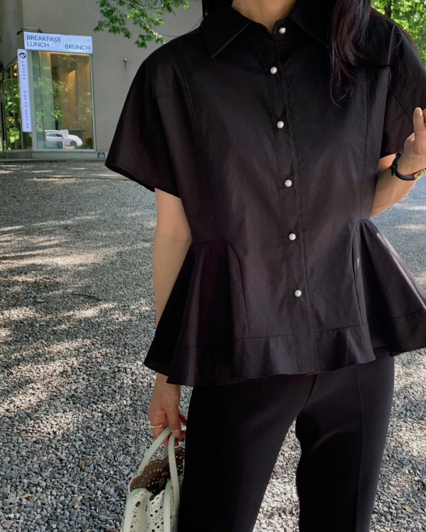 Pearl button peplum blouse