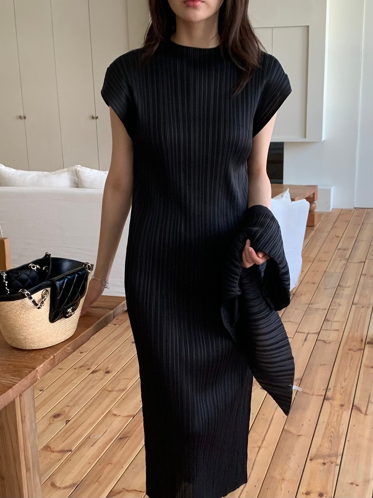 Scarf set pleats dress