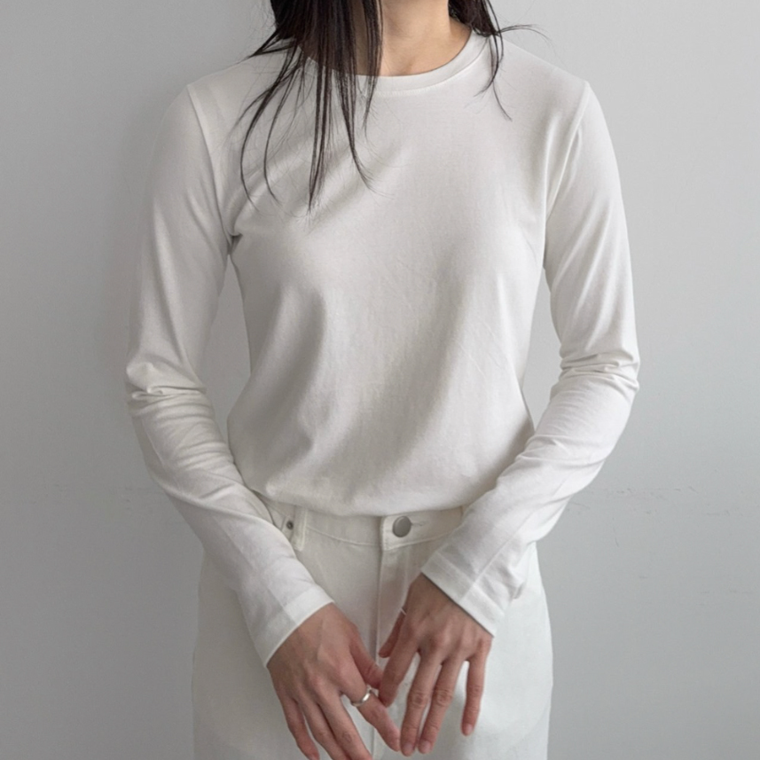 Cream modal long sleeves t-shirt