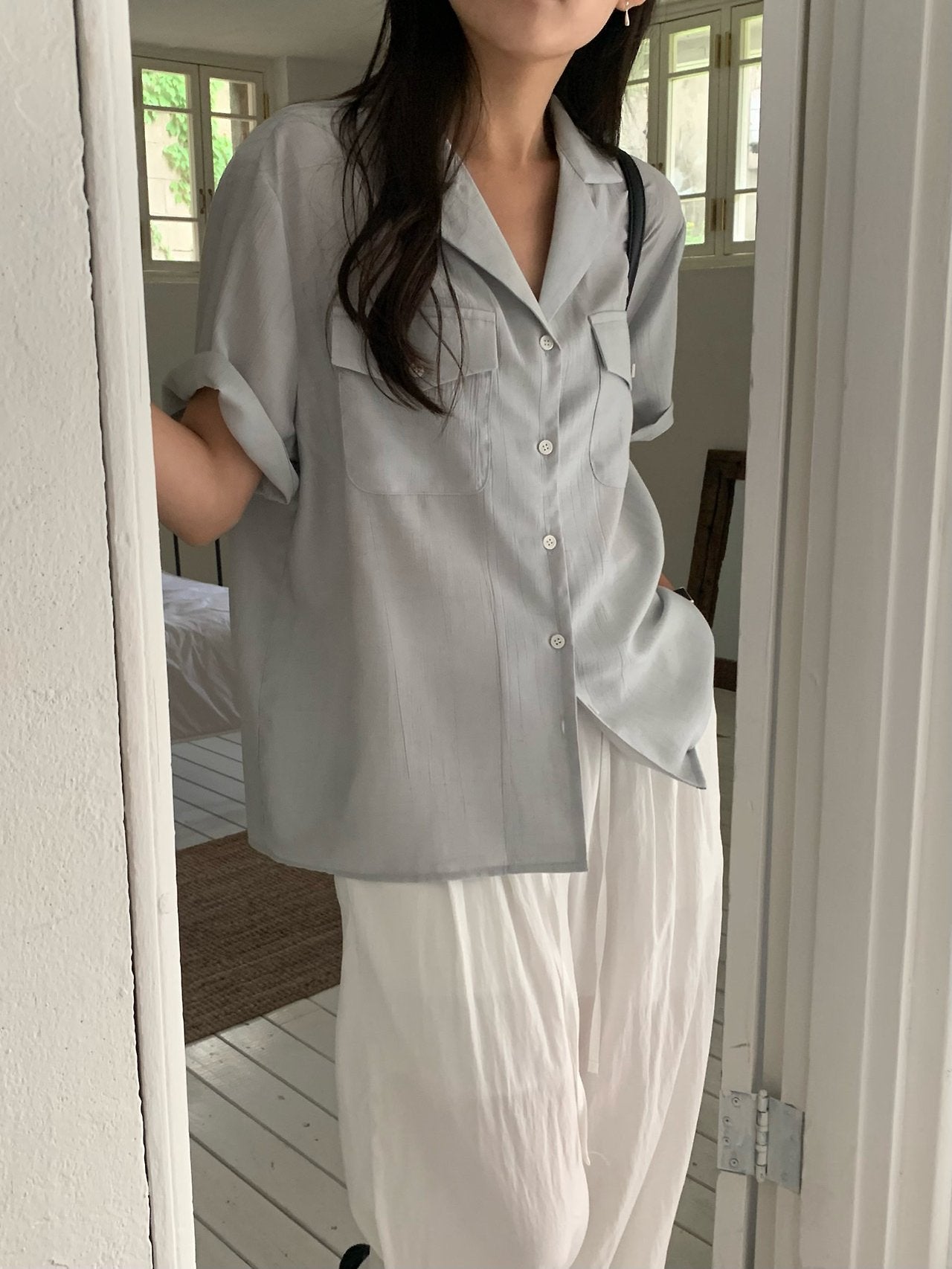 Pocket linen blend shirt