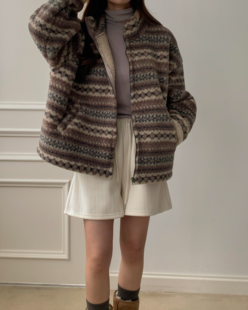 (F/W) Nordic pattern shearling jacket