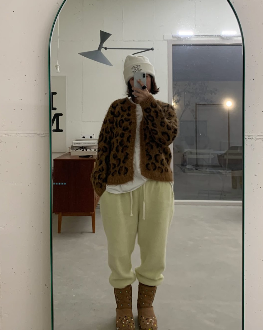 (F/W) Hairy leopard cardigan