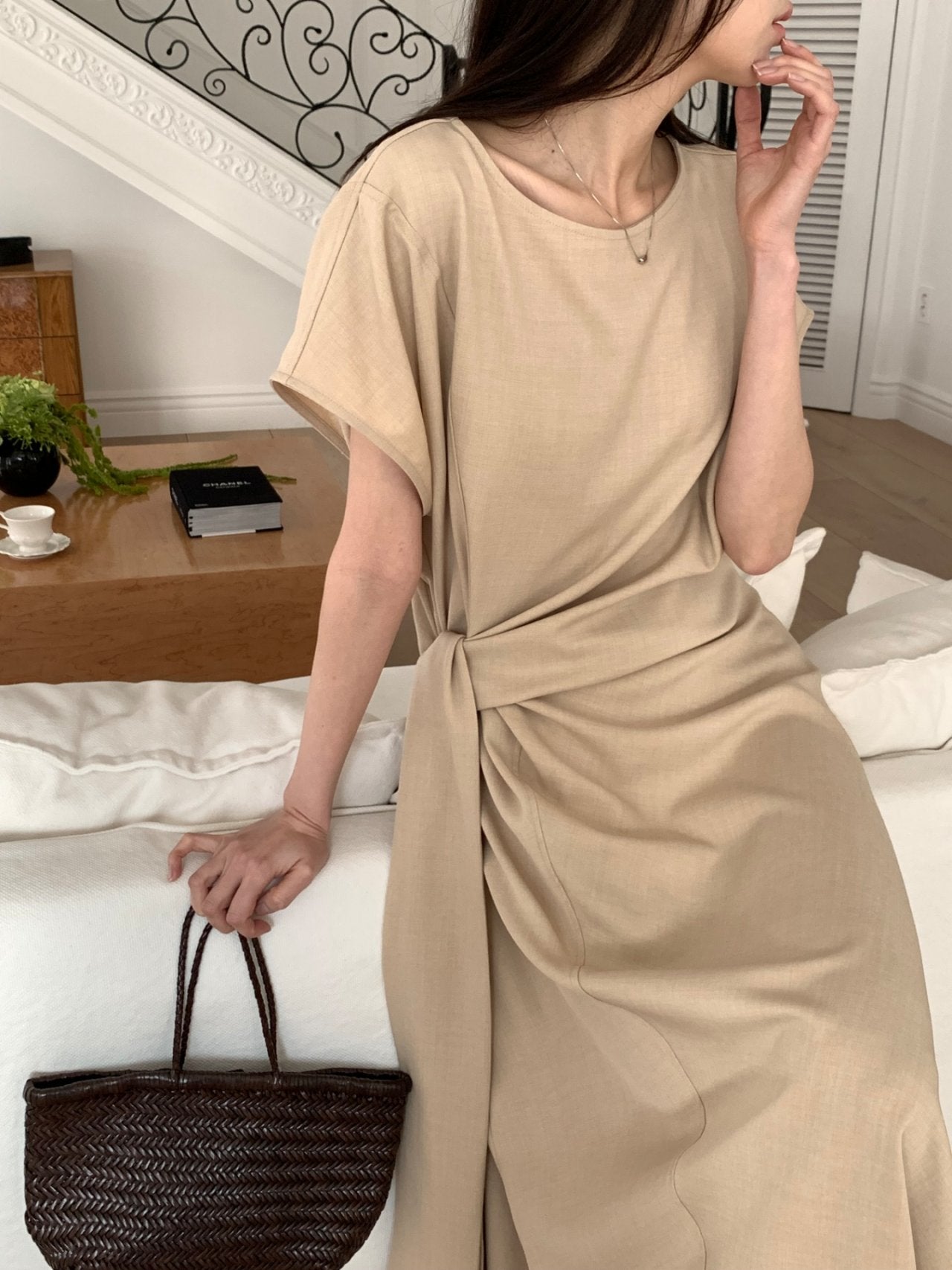 Drape cap sleeve dress