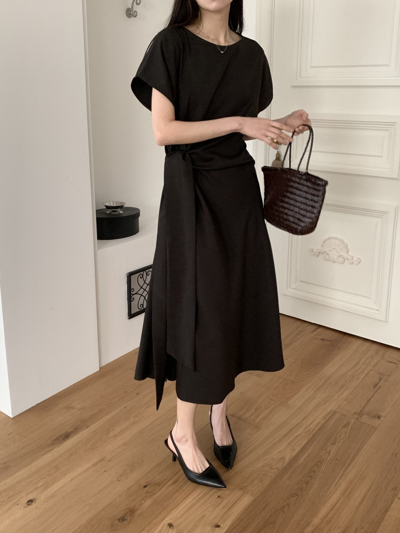 Drape cap sleeve dress