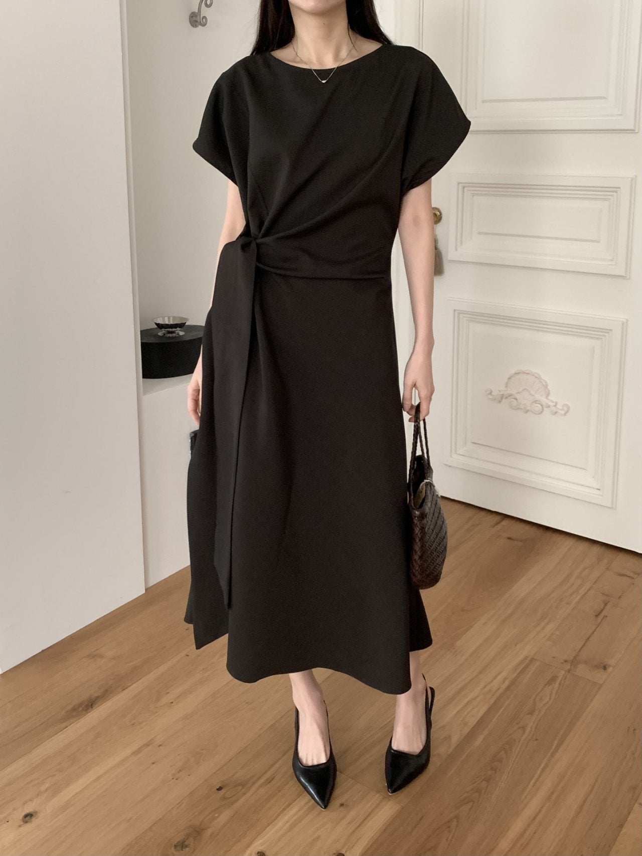 Drape cap sleeve dress
