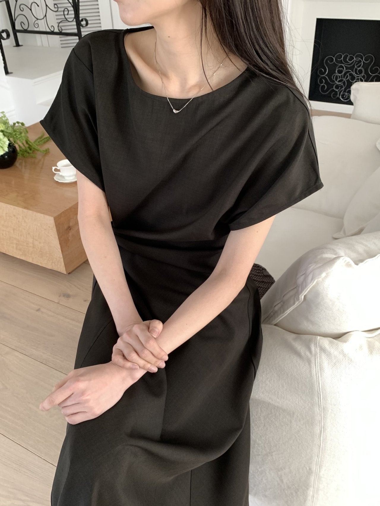 Drape cap sleeve dress