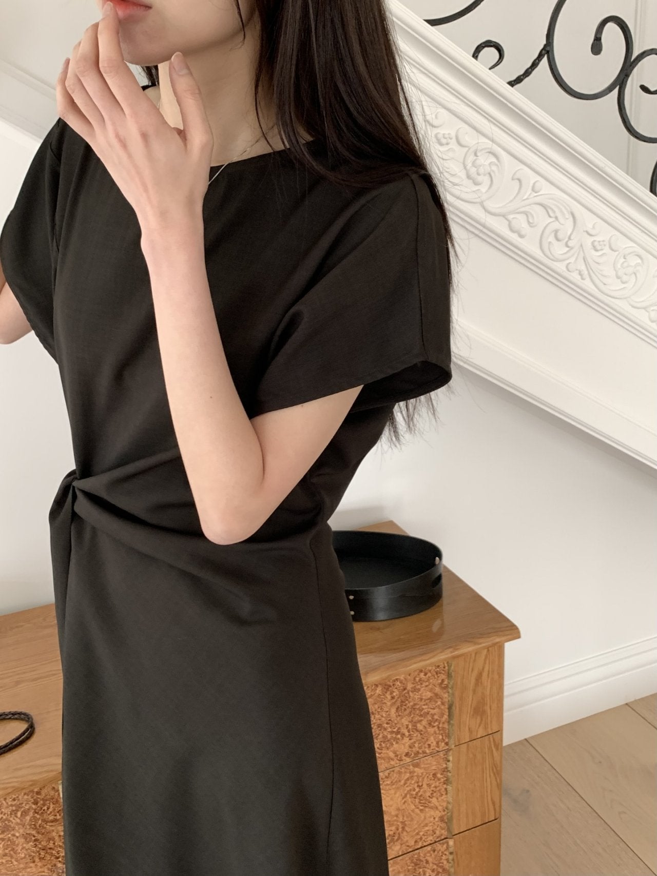 Drape cap sleeve dress