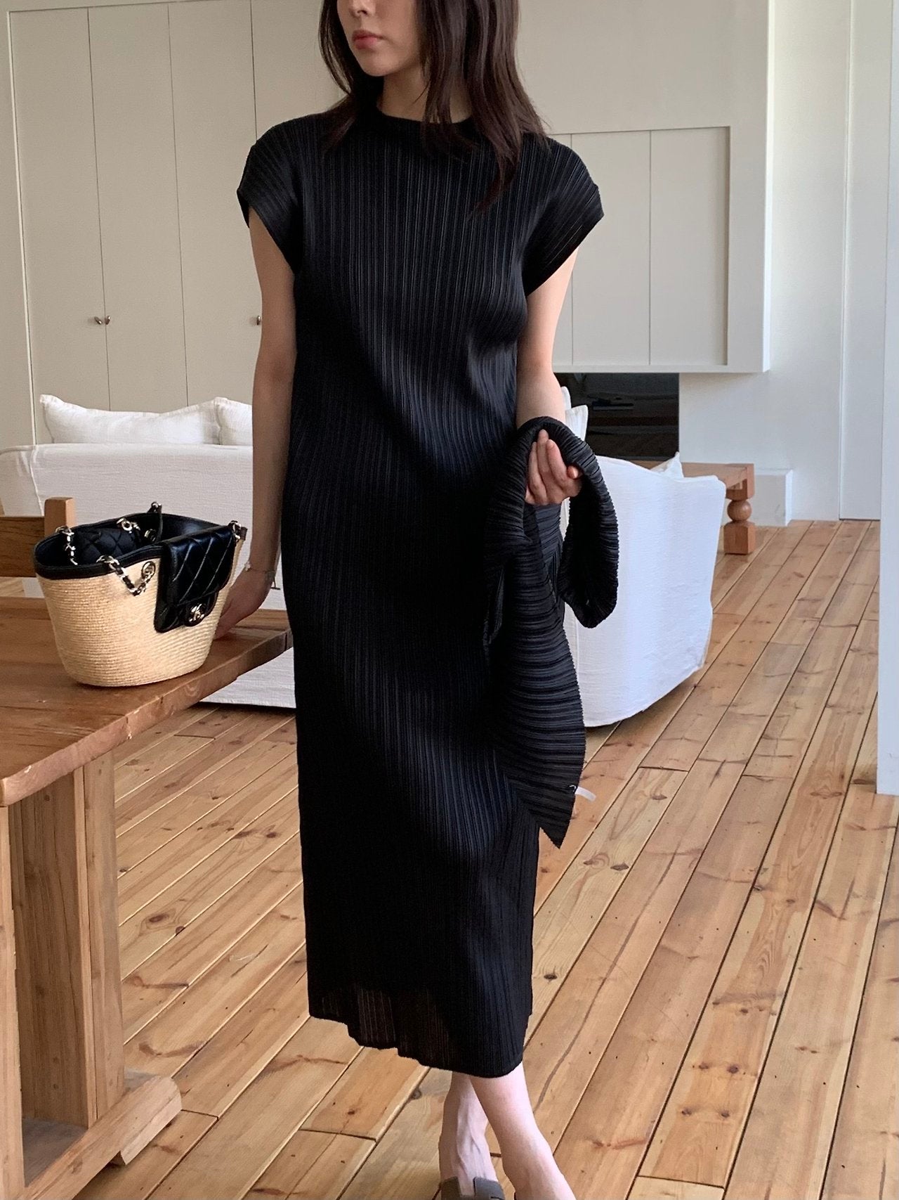 Scarf set pleats dress