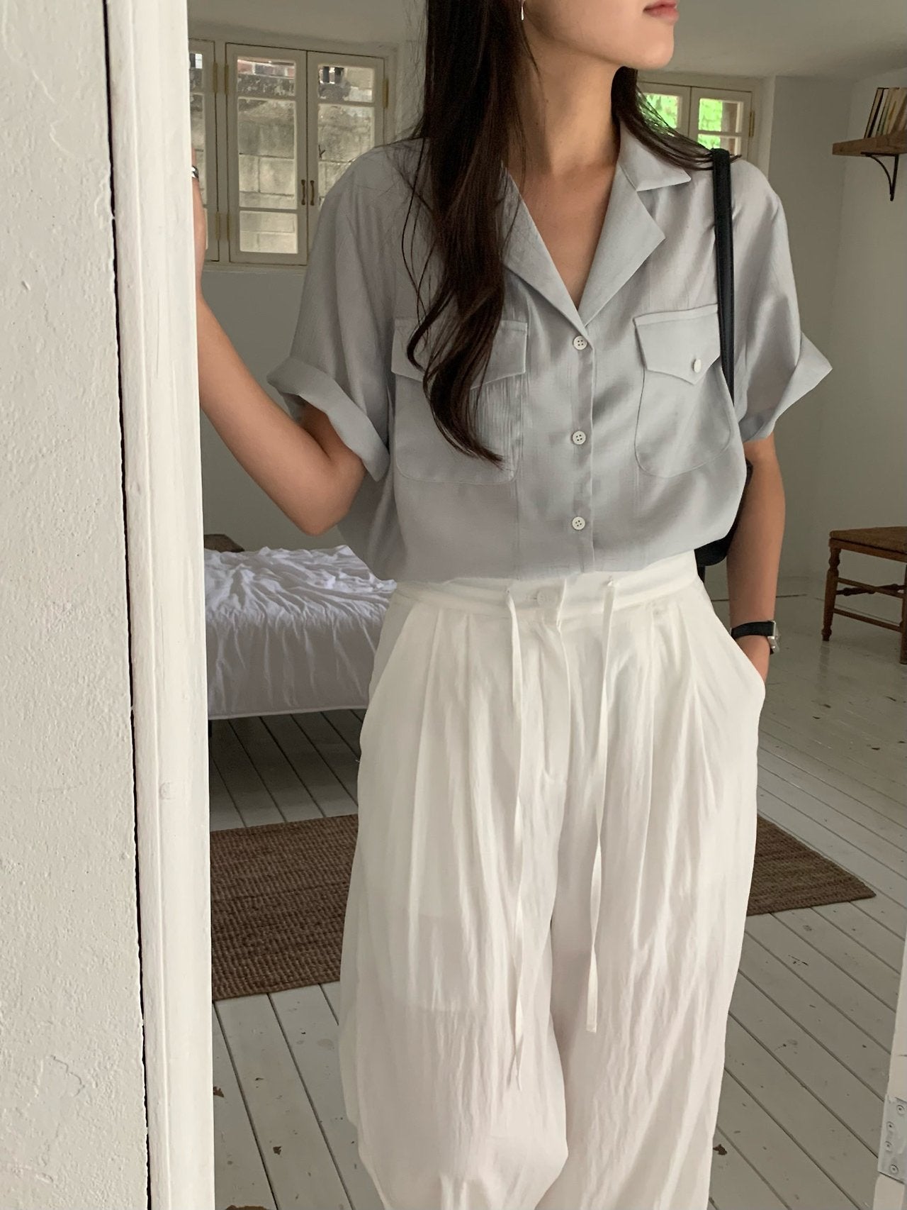 Pocket linen blend shirt