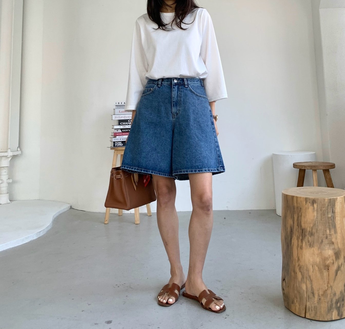 A line denim shorts