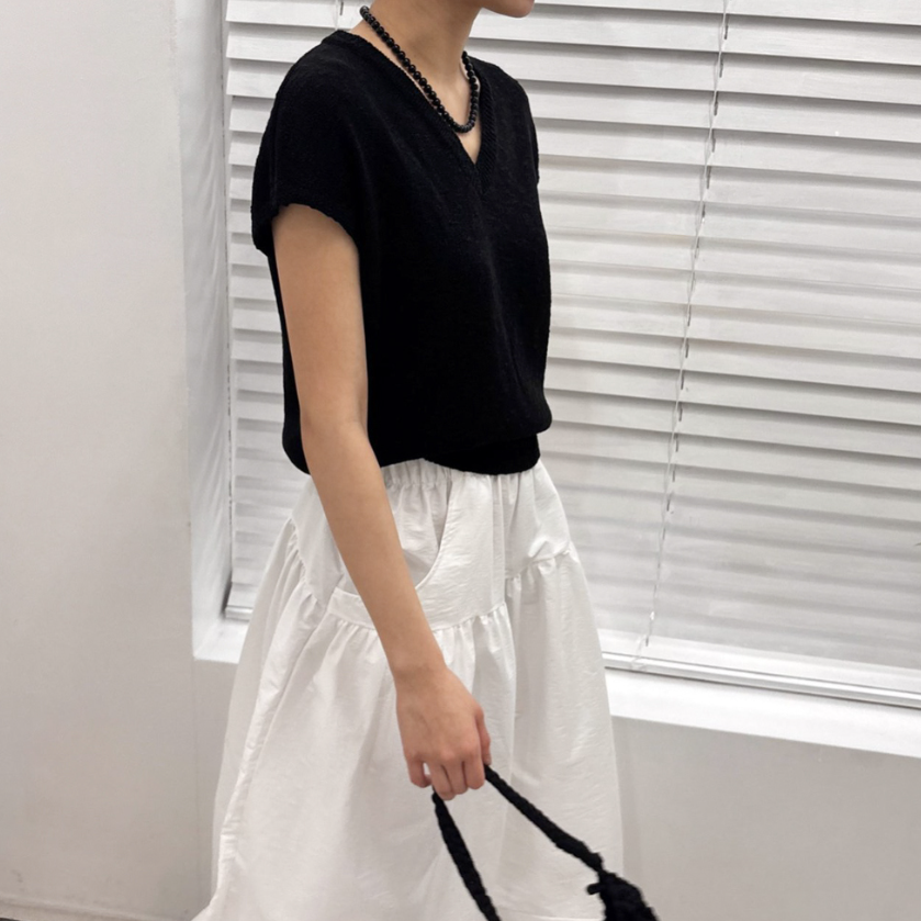 V neck slub knit top