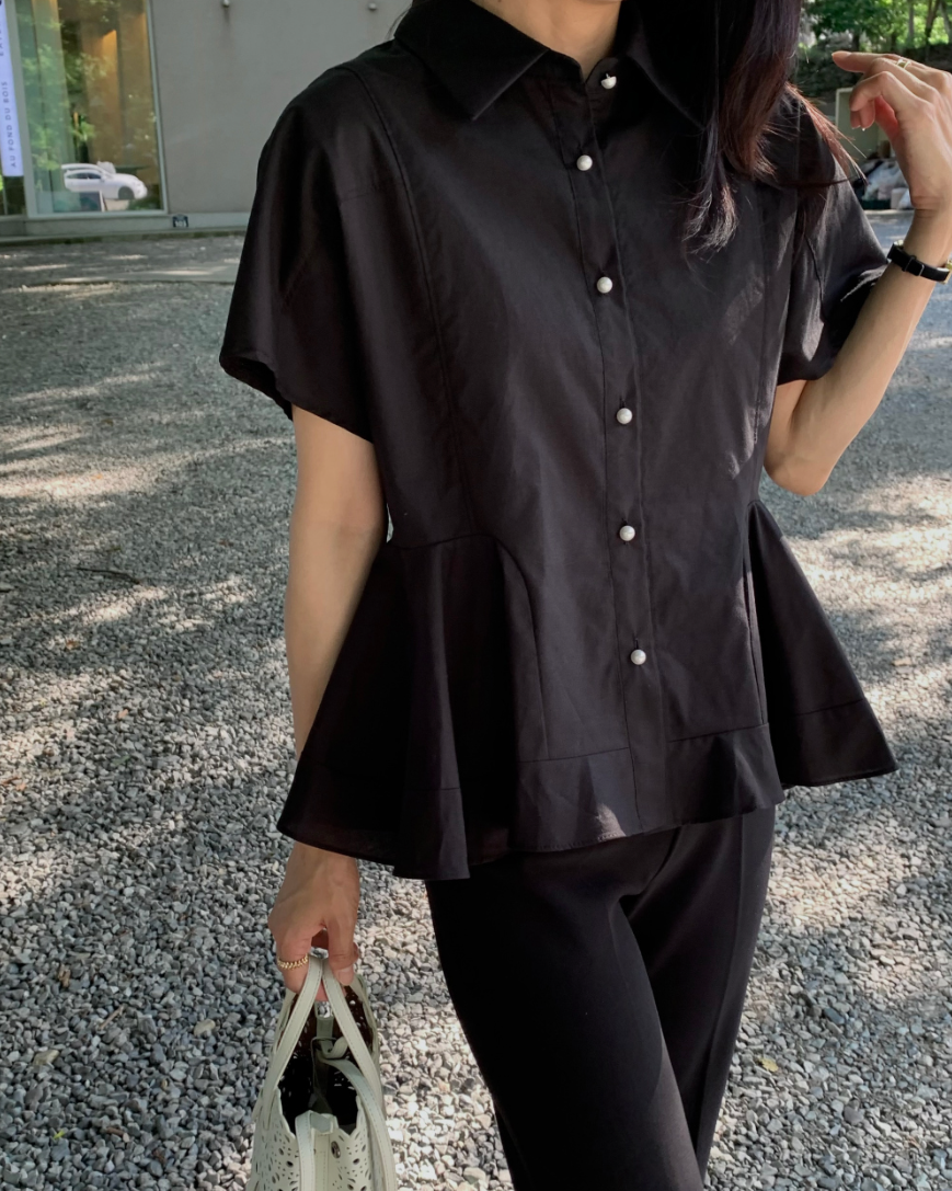 Pearl button peplum blouse
